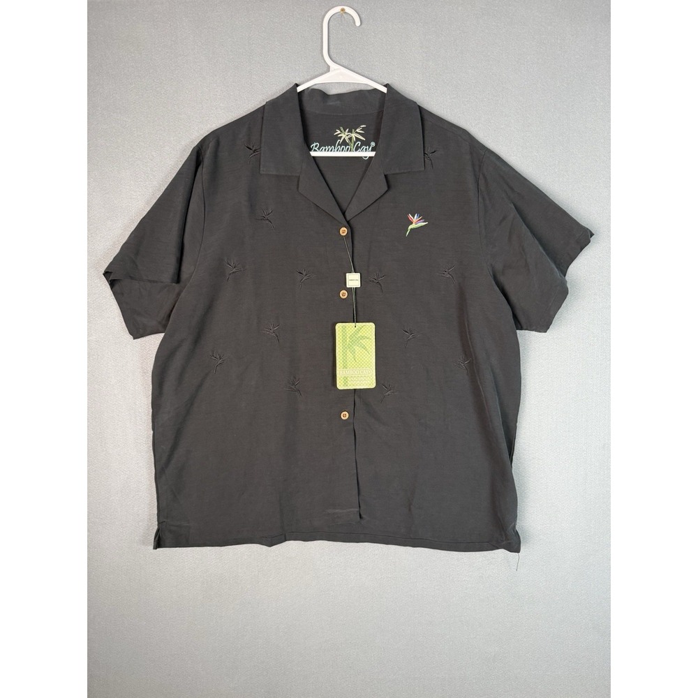 Bamboo Cay Mens Black Modal Bamboo Embroidered Button Up Shirt XL WM600 NWT